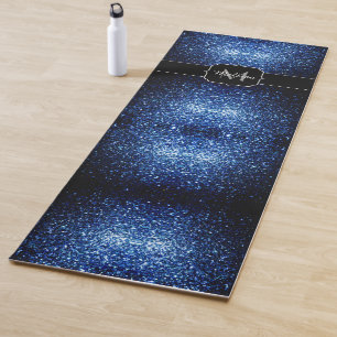 Dark Blue deep shiny faux glitter sparkle Monogram Yoga Mat