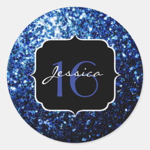 Dark Blue deep shiny faux glitter sparkle Sweet 16 Classic Round Sticker