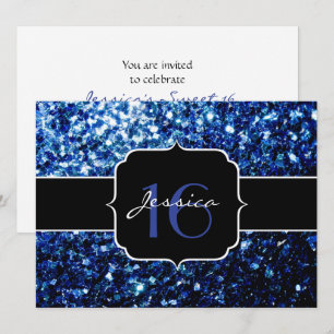 Dark Blue deep shiny faux glitter sparkle Sweet 16 Invitation