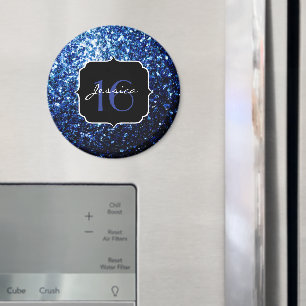 Dark Blue deep shiny faux glitter sparkle Sweet 16 Magnet