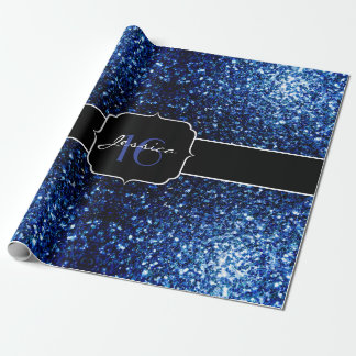 Dark Blue deep shiny faux glitter sparkle Sweet 16 Wrapping Paper