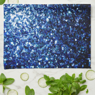 Dark Blue deep shiny faux glitter sparkles Tea Towel