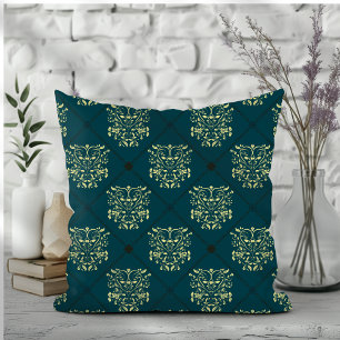 Dark Blue Diamond Damask Pattern Cushion