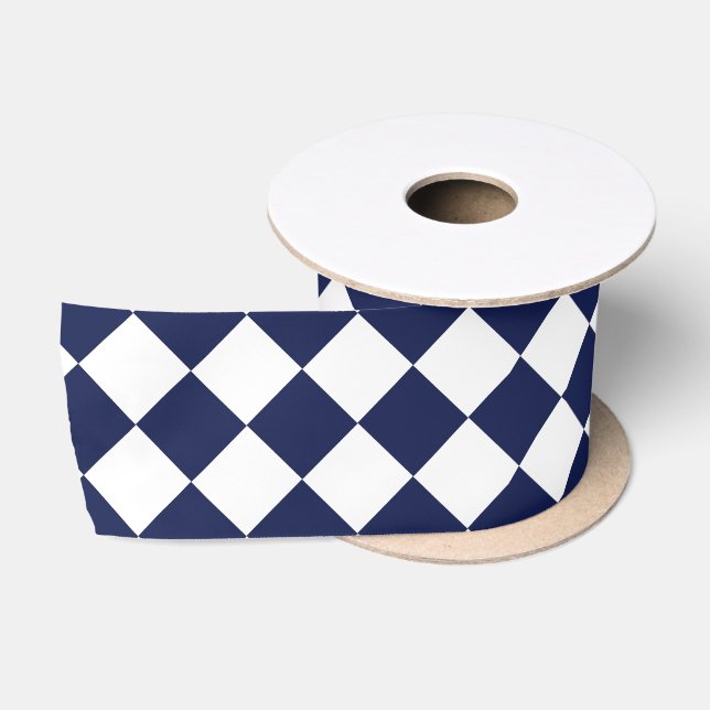 Dark Blue Diamond Pattern Satin Ribbon (Spool)