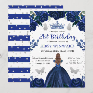Dark Blue Dress Red Hair Princess Birthday Invitation