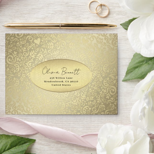 Dark Blue Elegant Damask Pattern Envelope (Wedding)