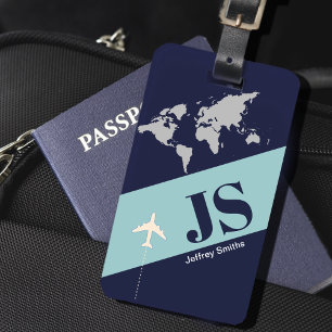 Dark blue elegant & modern aero travel luggage tag