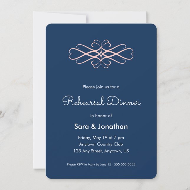 Dark Blue Elegant Rehearsal Dinner Invitation (Front)