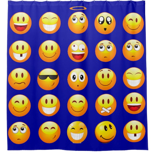 dark blue emojis bathroom shower curtain (Front)