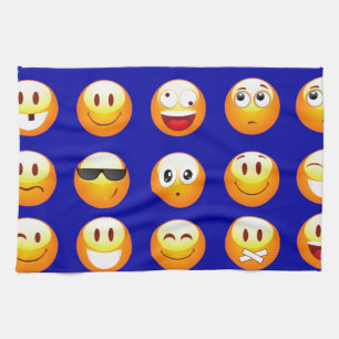 dark blue emojis tea towel