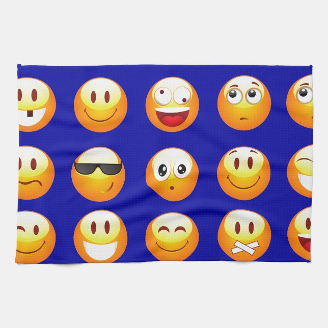 dark blue emojis tea towel (Horizontal)