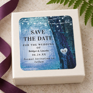 Dark Blue Evermore Enchanted Forest Save The Date Square Sticker