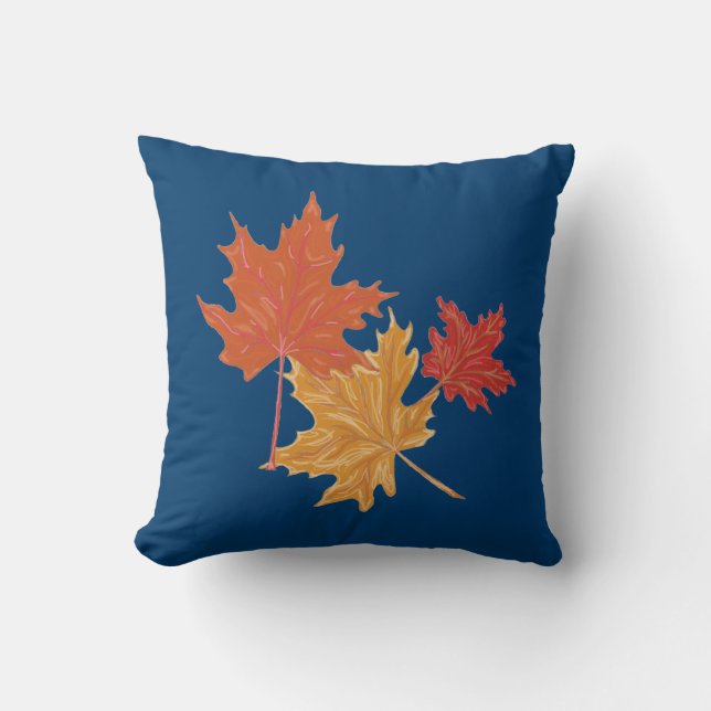 Dark Blue Fall Leaves Pillow (Front)