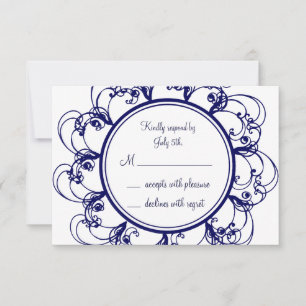 Dark Blue Fancy Monogram RSVP Card