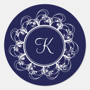 Dark Blue Fancy Monogram Sticker
