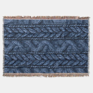 Dark Blue  Faux Chunk Knit   Throw Blanket