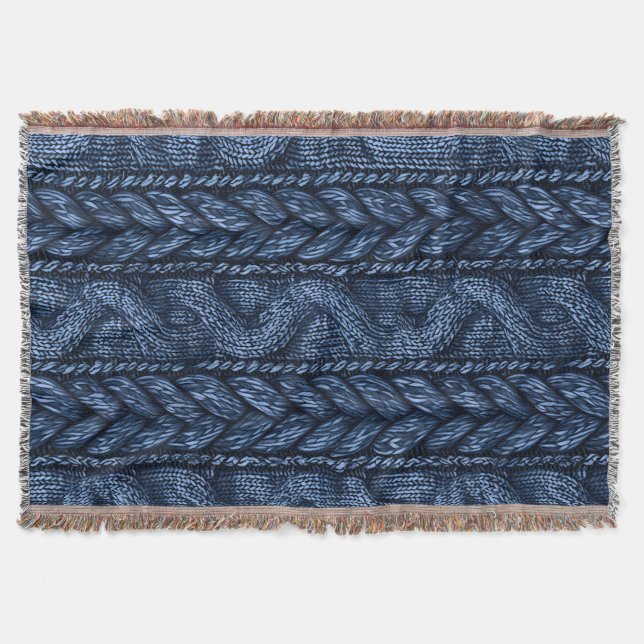 Dark Blue  Faux Chunk Knit   Throw Blanket (Front)