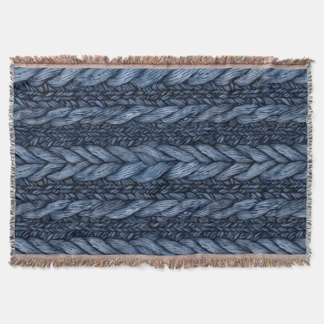 Dark Blue  Faux Chunk Knit   Throw Blanket (Front)