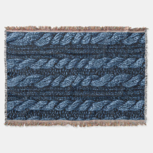 Dark Blue  Faux Chunk Knit   Throw Blanket