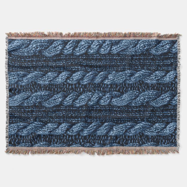 Dark Blue  Faux Chunk Knit   Throw Blanket (Front)