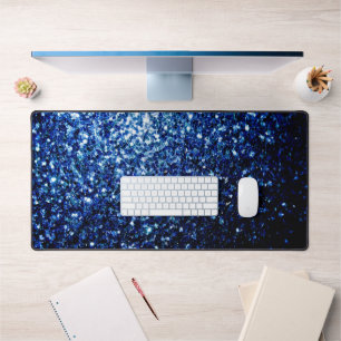 Dark blue faux glitter sparkles desk mat