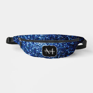 Dark blue faux glitter sparkles Monogram Bum Bags