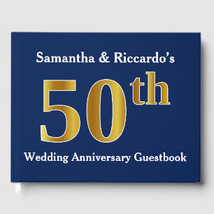 Dark Blue + Faux Gold 50th Wedding Anniversary Guest Book