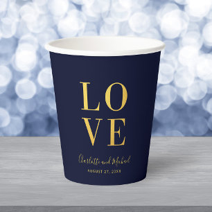 Dark Blue Faux Gold Love Paper Cups
