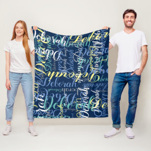 Dark Blue Fleece-Blanket with Repeated Colour Name Fleece Blanket