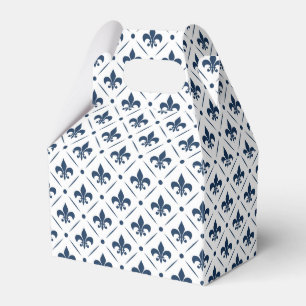 Dark blue Fleur De Lis pattern on white background Favour Box