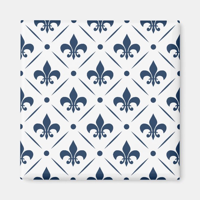 Dark blue Fleur De Lis pattern on white background Magnet (Front)