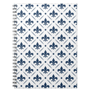 Dark blue Fleur De Lis pattern on white background Notebook