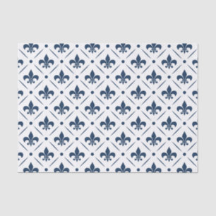 Dark blue Fleur De Lis pattern on white background Tissue Paper
