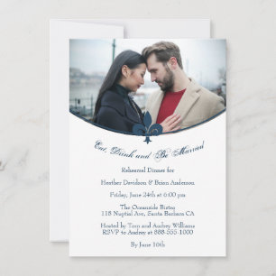 Dark Blue Fleur de Lis Rehearsal Dinner Invite