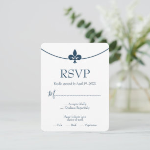 Dark Blue Fleur de Lis Wedding RSVP Card