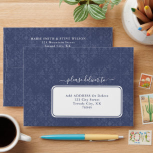 Dark Blue Floral Damask Pattern - Custom Envelopes