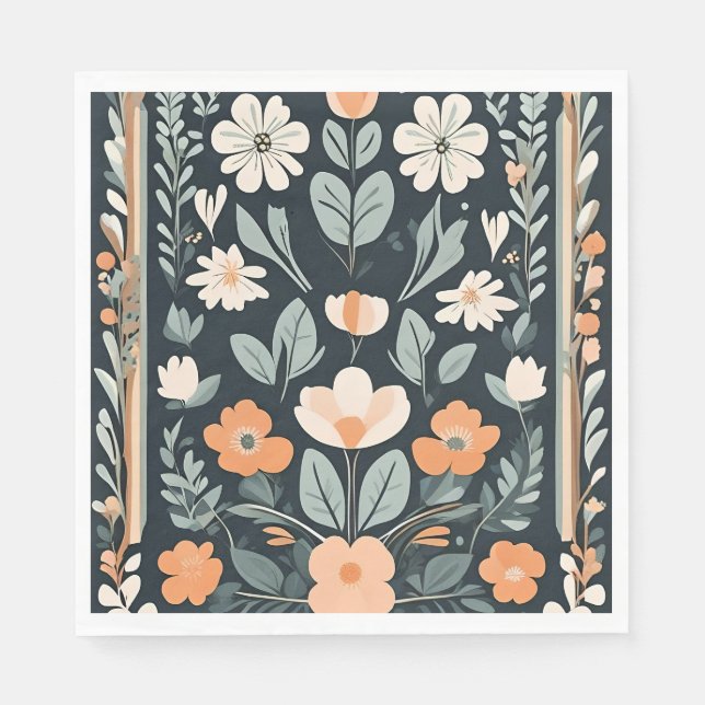 Dark Blue Floral Folk Napkin (Front)