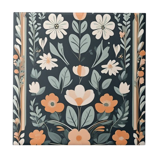 Dark Blue Floral Folk Tile (Front)