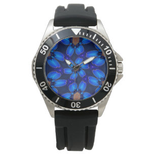 Dark Blue Flowers Pattern Watch