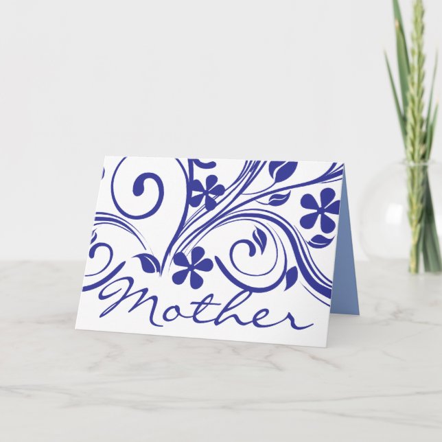 Dark Blue Flowers Swirls Mother's Day Card (Front)