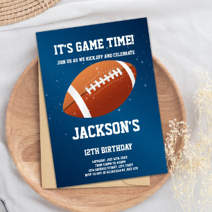 Dark Blue Football Birthday Invitation