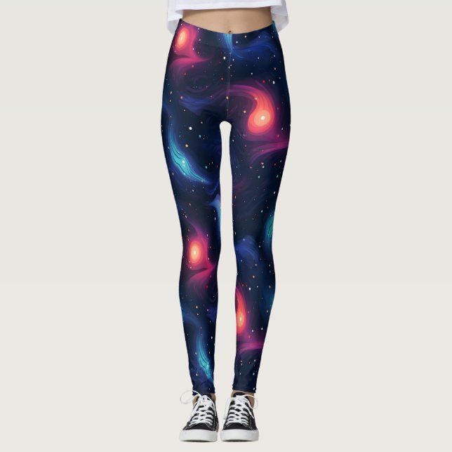 Dark Blue Galaxy Pattern Leggings (Front)