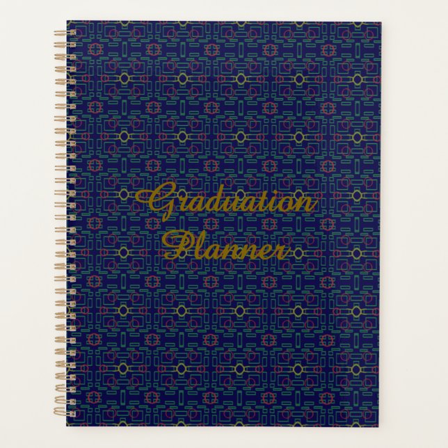 Dark Blue Geometric Graduation Planner (Front)