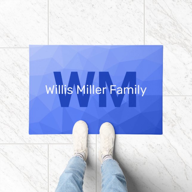 Dark blue geometric mesh pattern Monogram Doormat (Indoor)