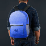 Dark blue geometric mesh pattern Monogram Printed Backpack<br><div class="desc">Dark blue geometric mesh pattern Monogram Printed Backpack. Cool fashion accessory bag for everyone. 
Blue Triangle geometric mesh with light to dark ombre gradient design. Create a unique and personalised backpack with a custom touch! Modern monogram with your initial and your name for that extra personal flair.</div>