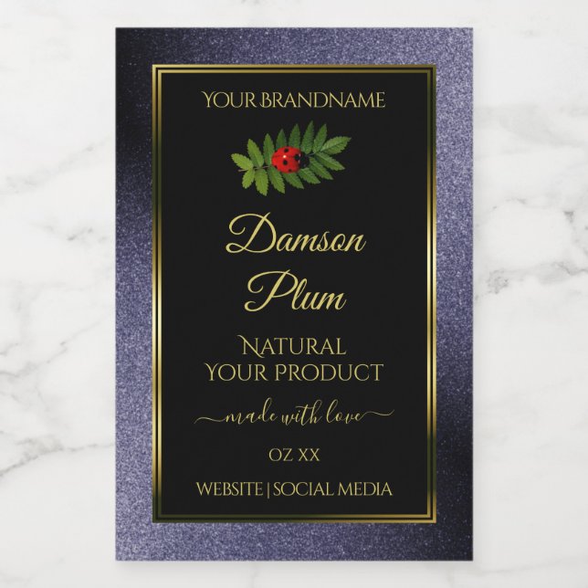 Dark Blue Glitter Black Gold Product Label Ladybug (Single Label)