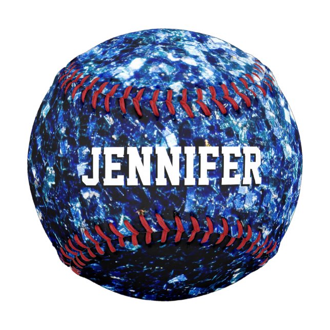 Dark blue glitter sparkles Your name Team Baseball (Back)