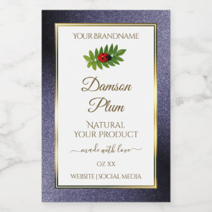 Dark Blue Glitter White Gold Product Label Ladybug
