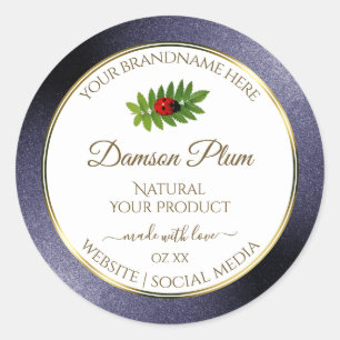 Dark Blue Glitter White Gold Product Label Ladybug