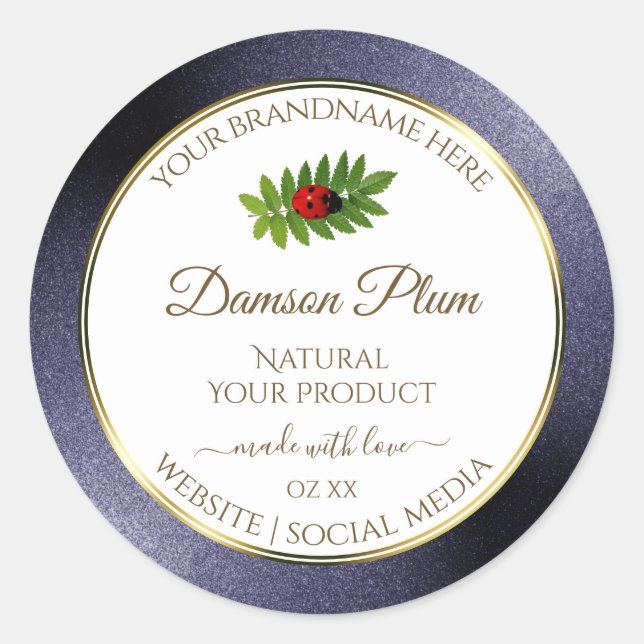 Dark Blue Glitter White Gold Product Label Ladybug (Front)